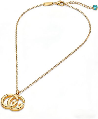 قلادة بقلادة G مزدوجة مطلية بالذهب 18 قيراط للنساء، سلسلة أنيقة من الفولاذ المقاوم للصدأ، مجوهرات عصرية بسيطة للارتداء اليومي in Kuwait