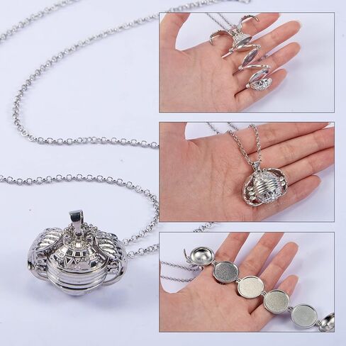 Ornaland Round Expanding Photo Locket Pendant Necklace for Women Men with Angel Wings, 4 Photo Locket Alloy Neck Decoration for Mother's, Platinum, 24.41 inch(62cm) in Saudi Arabia