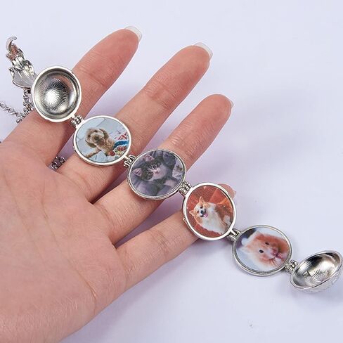 Ornaland Round Expanding Photo Locket Pendant Necklace for Women Men with Angel Wings, 4 Photo Locket Alloy Neck Decoration for Mother's, Platinum, 24.41 inch(62cm) in Saudi Arabia