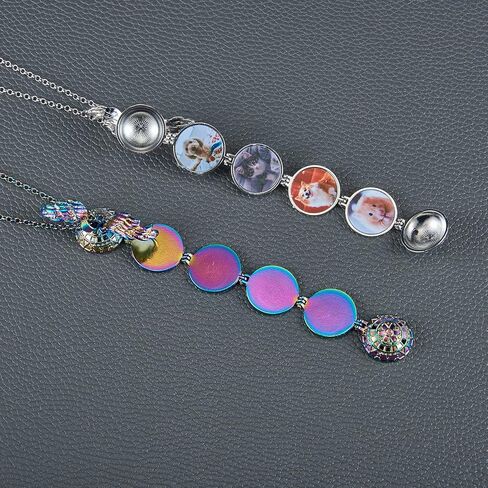 Ornaland Round Expanding Photo Locket Pendant Necklace for Women Men with Angel Wings, 4 Photo Locket Alloy Neck Decoration for Mother's, Platinum, 24.41 inch(62cm) in Saudi Arabia