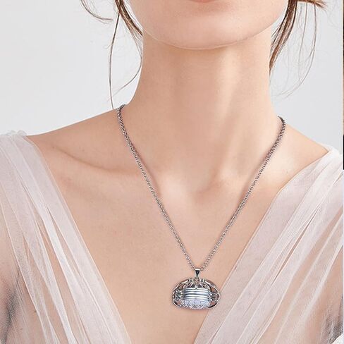 Ornaland Round Expanding Photo Locket Pendant Necklace for Women Men with Angel Wings, 4 Photo Locket Alloy Neck Decoration for Mother's, Platinum, 24.41 inch(62cm) in Saudi Arabia