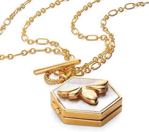 Theo Grace - Bee Loved Locket Necklace – Personalized Photo & Engraving - Silver Blue Enamel or Gold Mother of Pearl - Adjustable Chain – Nicky Hilton Collection in Saudi Arabia