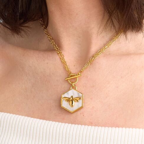 Theo Grace - Bee Loved Locket Necklace – Personalized Photo & Engraving - Silver Blue Enamel or Gold Mother of Pearl - Adjustable Chain – Nicky Hilton Collection in Saudi Arabia