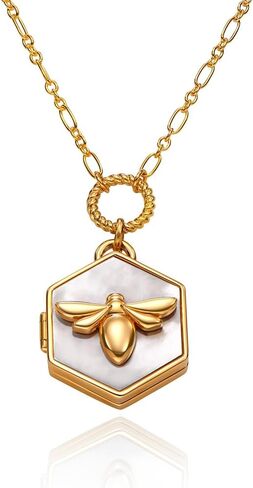 Theo Grace - Bee Loved Locket Necklace – Personalized Photo & Engraving - Silver Blue Enamel or Gold Mother of Pearl - Adjustable Chain – Nicky Hilton Collection in Saudi Arabia