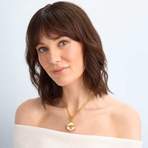 Theo Grace - Bee Loved Locket Necklace – Personalized Photo & Engraving - Silver Blue Enamel or Gold Mother of Pearl - Adjustable Chain – Nicky Hilton Collection in Saudi Arabia