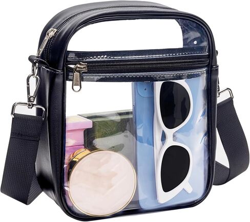 Paxiland Clear Crossbody Bag Stadium Approved with Replaceable Leopard Strap, Small Clear Purse for Work Concerts Festivals and Sporting Events - Black in Saudi Arabia
