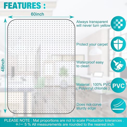 سجادة كرسي مكتب BesWin للأرضيات المغطاة بالسجاد، 60 بوصة × 48 بوصة سجادة كرسي مكتب شفافة للسجاد ذو الوبر المنخفض، سجادة أرضية بلاستيكية لكرسي المكتب على السجاد للعمل والمنزل والألعاب وسهولة الانزلاق (مستطيل) in Kuwait