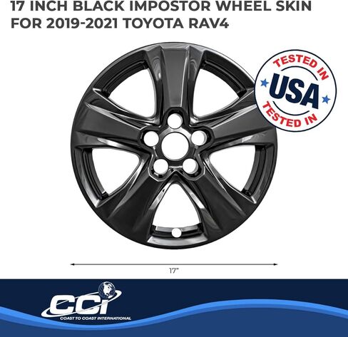 Impostor Wheel Covers Fits Toyota RAV4 2019-2025 Set of 4 Wheel Skins 5 V Spokes Gloss Black Painted ABS Plastic 17 Inch Snap-On Covers Coast to Coast IWCIMP434BLK in Saudi Arabia