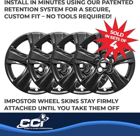 Impostor Wheel Covers Fits Toyota RAV4 2019-2025 Set of 4 Wheel Skins 5 V Spokes Gloss Black Painted ABS Plastic 17 Inch Snap-On Covers Coast to Coast IWCIMP434BLK in Saudi Arabia