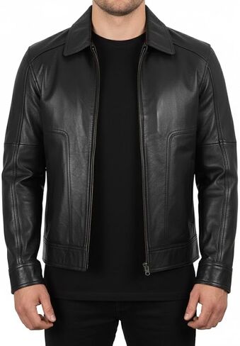 Mens Black Leather Jacket - Genuine Lambskin Cafe Racer Motorcycle Style Distressed Leather Jacket in Saudi Arabia