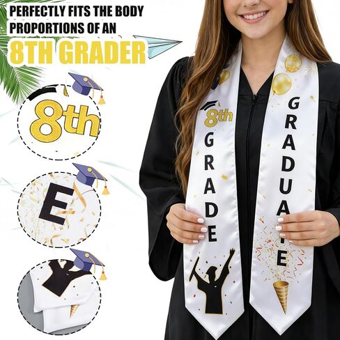 Janinka 8th Grade Graduation Stole 8th Grade Grad Sash Class of 2026 Sash Honor Stole Middle School Graduation Gifts for Grad Accessories Decorations Keepsakes in Saudi Arabia