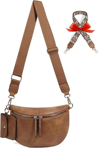 حقيبة Crossbody Crossbody المألوفة للنساء - حزمة فاني كبيرة ، حقيبة حبال حقيبة الحزام ، جلود PU متينة ، أنيقة للسفر والاستخدام اليومي (بني) in Saudi Arabia