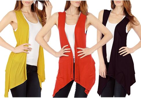 3-Pack Sleeveless Light Weight Flyaway Cardigan Vest with Elastic Detail at Back in Saudi Arabia