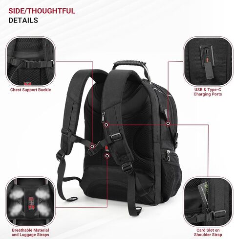 star cloud Business Travel Laptop Backpack 17 Inch, USB Type-C Charging Carry On Backpack with Anti-Theft Lock, Large Capacity Multi-Compartment Tech Backpack for Work, Commute & Travel in Kuwait