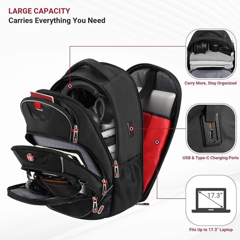 star cloud 17.3 Inch Laptop Backpack for Men, Travel Laptop Backpack with USB & Type-C Charging, TSA Friendly Carry On Business Backpack, Large Utility Tech Backpack for Work and Travel in Kuwait