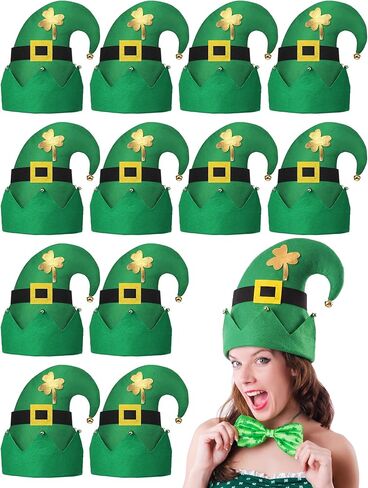 Cuffbow 12 Pcs St Patrick's Day Leprechaun Hat Funny Green Hats with Bells Irish Party Accessories Shamrocks Headdress for Adults in Saudi Arabia