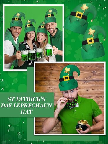 Cuffbow 12 Pcs St Patrick's Day Leprechaun Hat Funny Green Hats with Bells Irish Party Accessories Shamrocks Headdress for Adults in Saudi Arabia