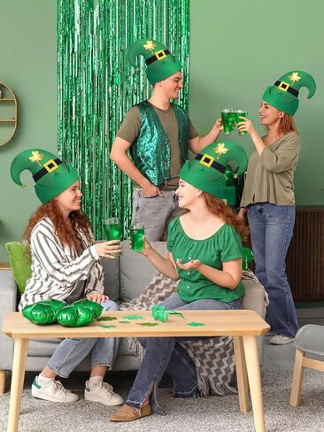 Cuffbow 12 Pcs St Patrick's Day Leprechaun Hat Funny Green Hats with Bells Irish Party Accessories Shamrocks Headdress for Adults in Saudi Arabia