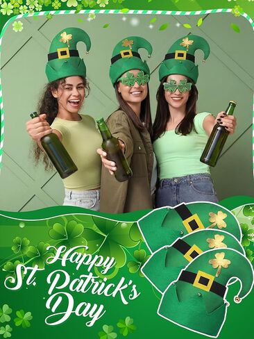 Cuffbow 12 Pcs St Patrick's Day Leprechaun Hat Funny Green Hats with Bells Irish Party Accessories Shamrocks Headdress for Adults in Saudi Arabia