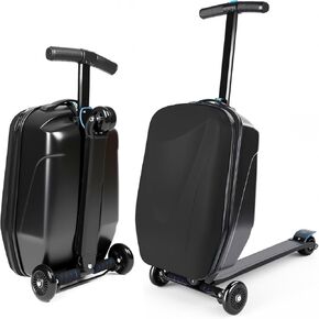 Scooter Suitcase Carry On Hardshell Ride On Suitcase Scooter for Kids Age 4-15, Multifunctional Ride On Lightweight Kids Luggage with Wheels(Black) in Kuwait