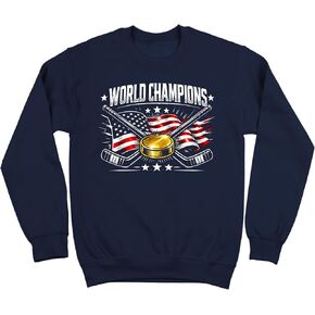 USA World Champions Fleece – Patriotic Hockey Sweatshirt – Gold Puck American Flag Graphic Top - Sweatshirt in Kuwait