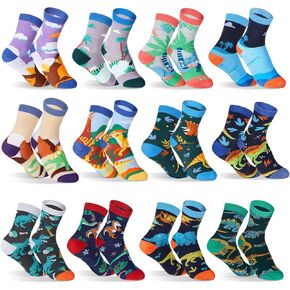 12 Pairs Boys Crew Socks for Toddler Kids Cartoon Dinosaur Space Casual Athletic Dress Socks for Birthday Sport in Saudi Arabia
