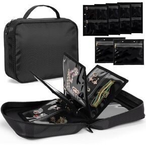 منظمات وتخزين المجوهرات من سانيبو، منظم حقائب المجوهرات مع 28 قطعة من الحقائب المخملية ذات السحاب الشفاف، حقيبة تنظيم المجوهرات للسفر والقلادة والأقراط والخواتم والسوار والساعة in Kuwait