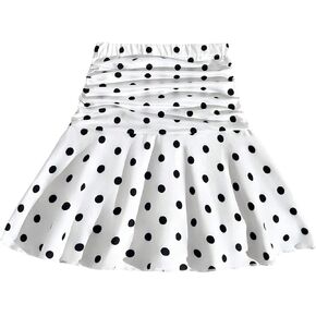 SHENHE Girl's Ruffle Flare Skirt with Shorts Polka Dots Ruched High Waist Tennis Skirt Skort in Saudi Arabia