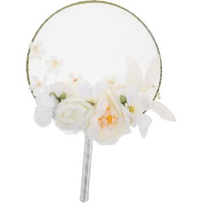Embroidered Double Sided Handheld Paddle with Faux Flower Accents for Weddings Dances and Festivals Lightweight Decorative Accessory White in Kuwait