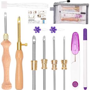 Pllieay 33Pcs Punch Needle Kit, Yarn for Crocheting Bulk, Punch Needle Kits Adults Beginner with Embroidery Hoop, White Felt, Knitting Yarn for Embroidery Floss Cross Stitching Beginner in Kuwait