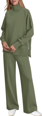 SENSERISE Womens 2 Piece Outfits Fall Matching Lounge Sets Mockneck Sweatshirt Wide Leg Pants Sweat Sets Tracksuit in Saudi Arabia