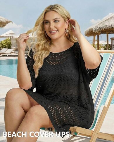 Chalier Swimsuit Coverup for Women Crochet Beach Cover Ups Hollow Out Plus Size Bathing Suit Cover Up Swim Dress in Saudi Arabia