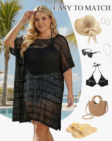 Chalier Swimsuit Coverup for Women Crochet Beach Cover Ups Hollow Out Plus Size Bathing Suit Cover Up Swim Dress in Saudi Arabia