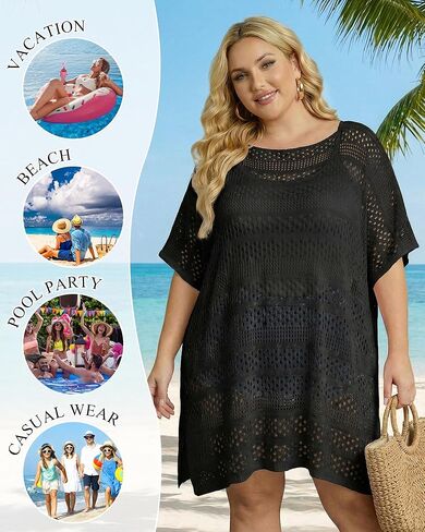 Chalier Swimsuit Coverup for Women Crochet Beach Cover Ups Hollow Out Plus Size Bathing Suit Cover Up Swim Dress in Saudi Arabia