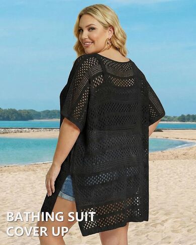 Chalier Swimsuit Coverup for Women Crochet Beach Cover Ups Hollow Out Plus Size Bathing Suit Cover Up Swim Dress in Saudi Arabia