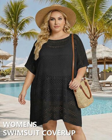 Chalier Swimsuit Coverup for Women Crochet Beach Cover Ups Hollow Out Plus Size Bathing Suit Cover Up Swim Dress in Saudi Arabia