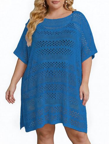 Chalier Swimsuit Coverup for Women Crochet Beach Cover Ups Hollow Out Plus Size Bathing Suit Cover Up Swim Dress in Saudi Arabia
