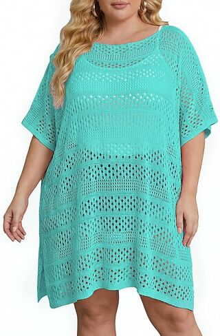 Chalier Swimsuit Coverup for Women Crochet Beach Cover Ups Hollow Out Plus Size Bathing Suit Cover Up Swim Dress in Saudi Arabia