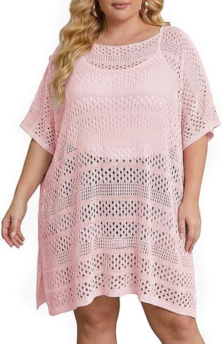 Chalier Swimsuit Coverup for Women Crochet Beach Cover Ups Hollow Out Plus Size Bathing Suit Cover Up Swim Dress in Saudi Arabia