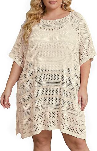 Chalier Swimsuit Coverup for Women Crochet Beach Cover Ups Hollow Out Plus Size Bathing Suit Cover Up Swim Dress in Saudi Arabia