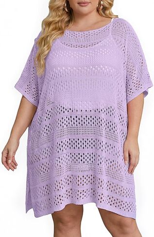 Chalier Swimsuit Coverup for Women Crochet Beach Cover Ups Hollow Out Plus Size Bathing Suit Cover Up Swim Dress in Saudi Arabia