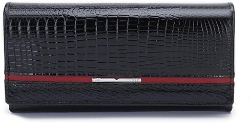 Genuine Leather Women's Clutch, Vintage Crocodile Texture, Large RFID Blocking Wallet for 6.3-Inch Phone & Cards (black) in Saudi Arabia