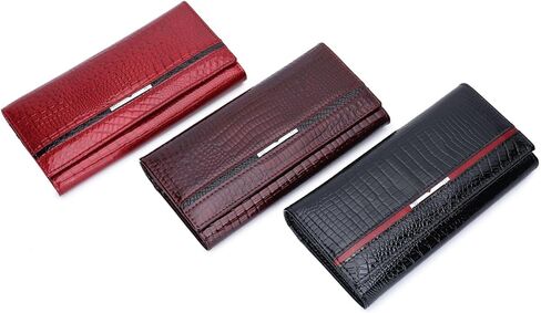 Genuine Leather Women's Clutch, Vintage Crocodile Texture, Large RFID Blocking Wallet for 6.3-Inch Phone & Cards (black) in Kuwait