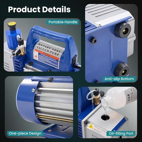 مجموعة مضخة تفريغ الهواء أحادية المرحلة OLIXIS 110V 1/3 HP 4CFM مع مجموعة قياس متعددة R134a وكاشف تسرب وخراطيم 1/4 بوصة وحقيبة حمل لتبريد HVAC AC، مدرج ETL (أزرق) in Saudi Arabia