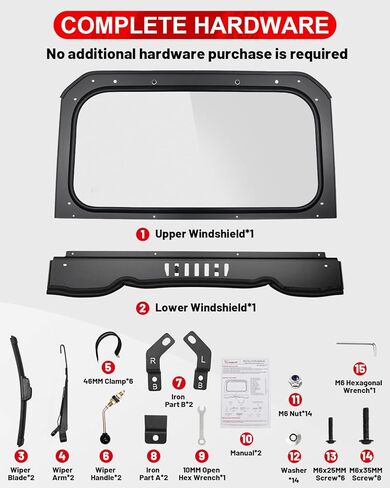StarknightMT 14-18 XP 1000 Vented Glass Windshield With 2 Manual Wipers Compatible with Polaris RZR XP 1000 2014-2018 / XP Turbo 15-18 RZR 900/ S900 /S1000 Full Front Window DOT Approved Safety in Saudi Arabia