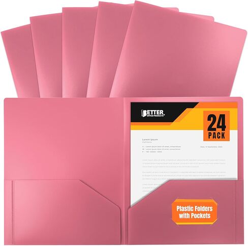 Better Office Products Heavyweight Plastic 2 Pocket Portfolio Folder, Letter Size Poly Folders 24 Pack (Black) in Saudi Arabia