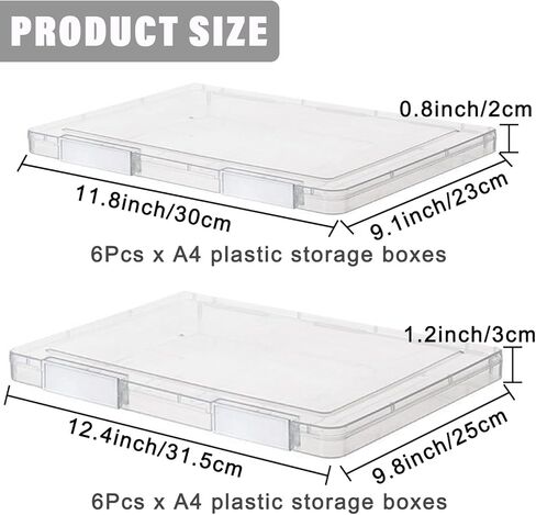 12 Pcs Clear A4 File Portable Project Case, Plastic Storage Box for 8.5" x 11" Letter Paper, Scrapbook Paper Storage Boxes Documents Magazines Holder in Kuwait