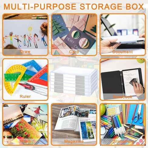 12 Pcs Clear A4 File Portable Project Case, Plastic Storage Box for 8.5" x 11" Letter Paper, Scrapbook Paper Storage Boxes Documents Magazines Holder in Kuwait