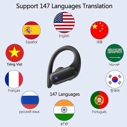 AI ترجمة سماعات الأذن في الوقت الحقيقي 147 لغة 48H Playtime Translator Ear Buds Audiofonos Traductores Inglés Español سماعات لاسلكية سماعات بلوتوث للسفر اجتماع العمل التعلم الأسود in Kuwait
