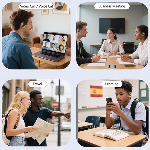 AI ترجمة سماعات الأذن في الوقت الحقيقي 147 لغة 48H Playtime Translator Ear Buds Audiofonos Traductores Inglés Español سماعات لاسلكية سماعات بلوتوث للسفر اجتماع العمل التعلم الأسود in Kuwait